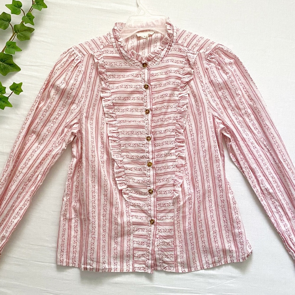 The Korner 100% cotton ruffled cottagecore button down top